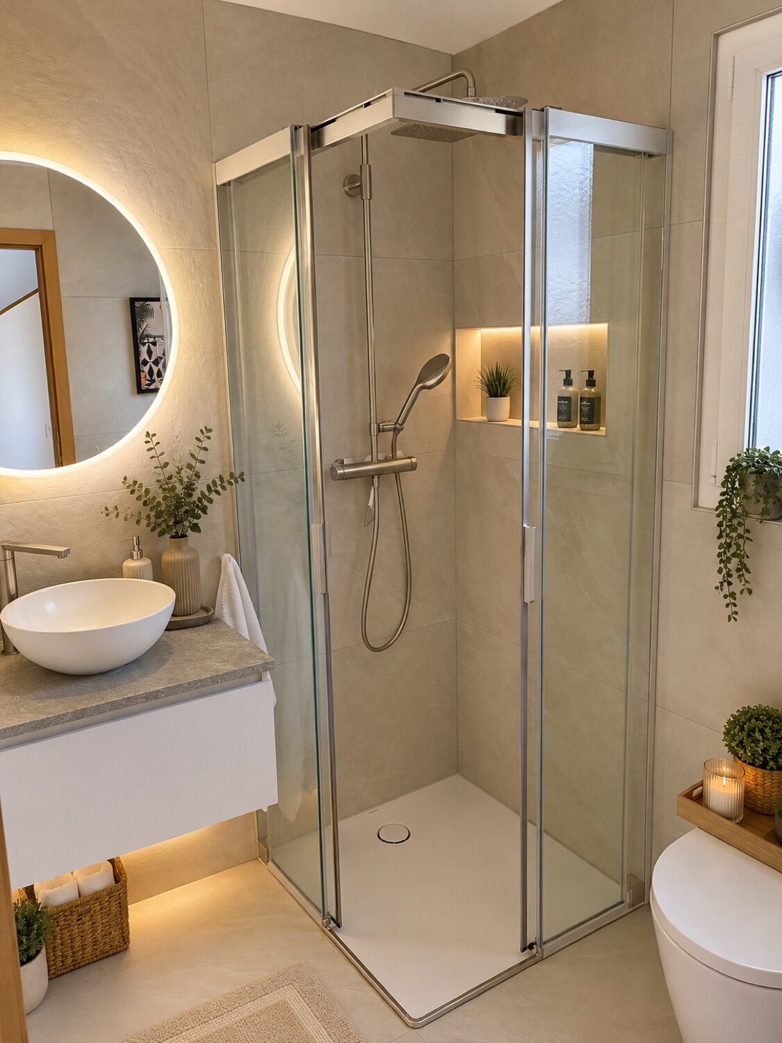 Salle de bain carrelée avec douche à l'italienne, réalisation J.Rod SA à Lausanne